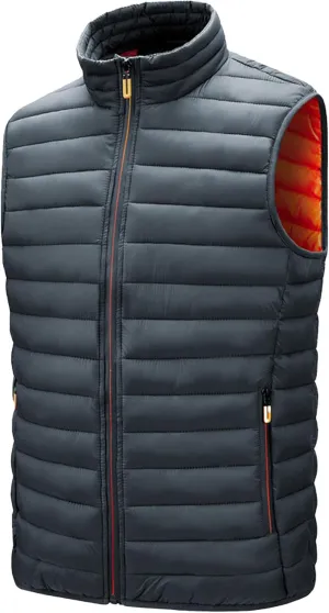 JEsilunmaMY Men's Casual Padded Vest Coats Sleeveless Stand Collar Zip Cotton Vest Jacket Lightweight Packable Puffer Vest