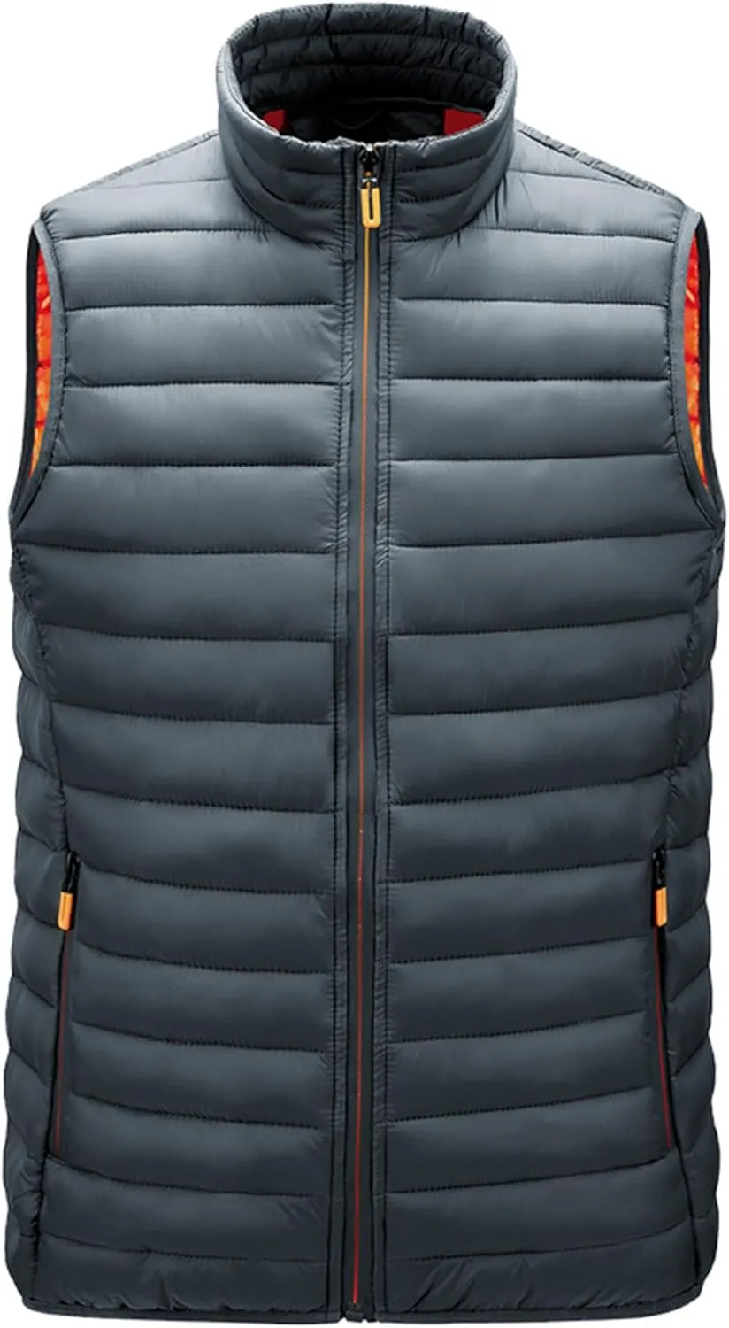 JEsilunmaMY Men's Casual Padded Vest Coats Sleeveless Stand Collar Zip Cotton Vest Jacket Lightweight Packable Puffer Vest