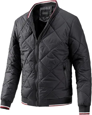 JEsilunmaMY Men's Diamond Quilted Varsity Jacket Winter Coat Windproof Bomber Jacket Baseball Casual Cotton Padded Jacket