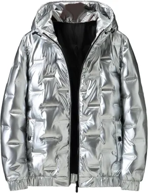 JEsilunmaMY Men's Thicken Shiny Puffer Jacket Winter Coat Zip Up Hooded Parka Down Jacket Waterproof Warm Snow Ski Puffy Coat