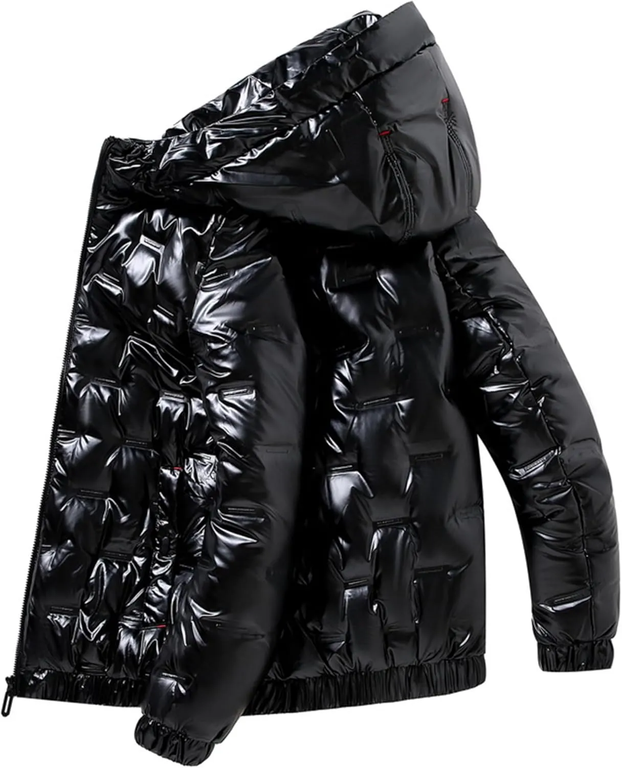 JEsilunmaMY Men's Thicken Shiny Puffer Jacket Winter Coat Zip Up Hooded Parka Down Jacket Waterproof Warm Snow Ski Puffy Coat