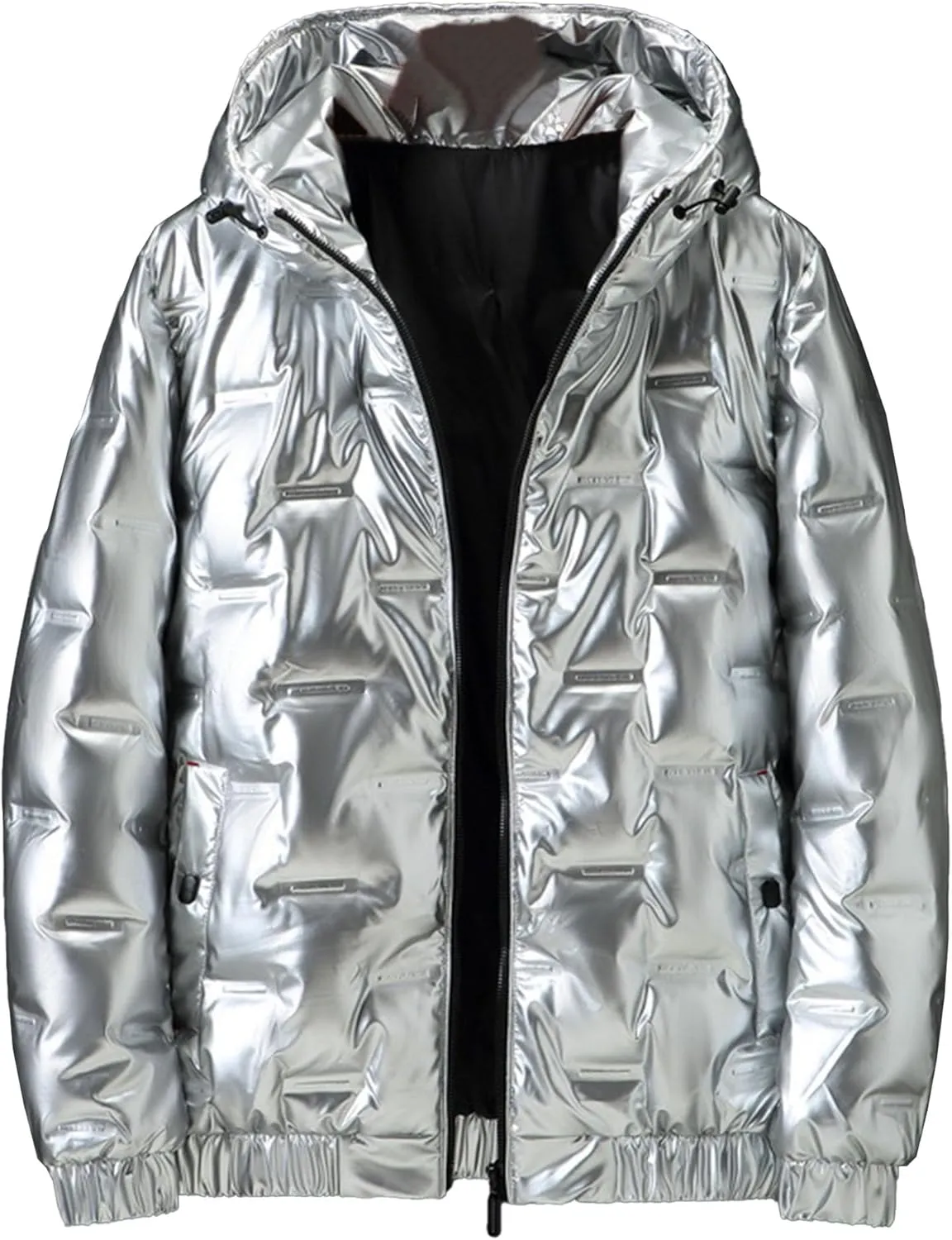 JEsilunmaMY Men's Thicken Shiny Puffer Jacket Winter Coat Zip Up Hooded Parka Down Jacket Waterproof Warm Snow Ski Puffy Coat