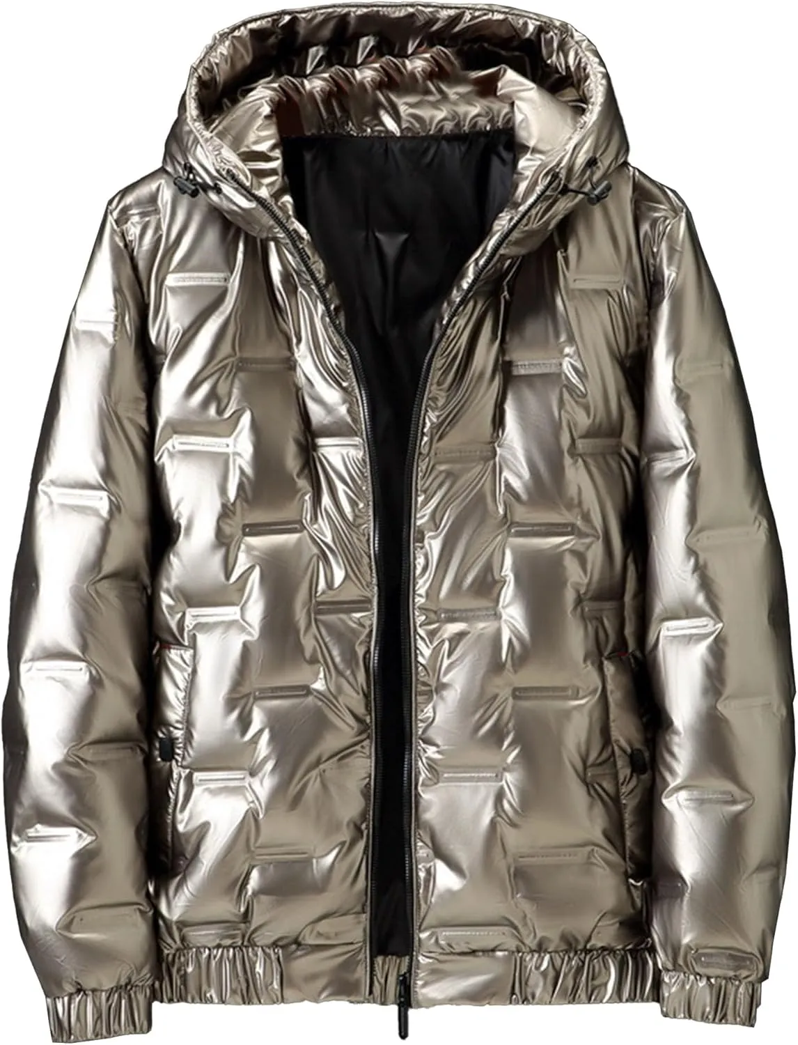 JEsilunmaMY Men's Thicken Shiny Puffer Jacket Winter Coat Zip Up Hooded Parka Down Jacket Waterproof Warm Snow Ski Puffy Coat
