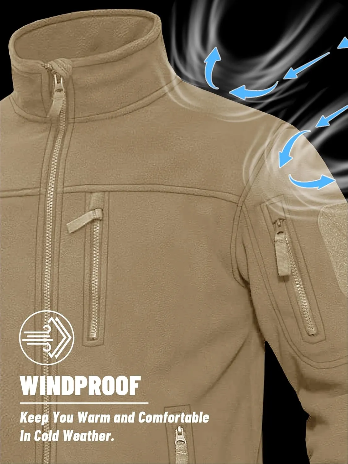 KEFITEVD Men's Tactical Fleece Jackets Full Zip Casual Outdoor Winter Warm Jacket Multi Pockets