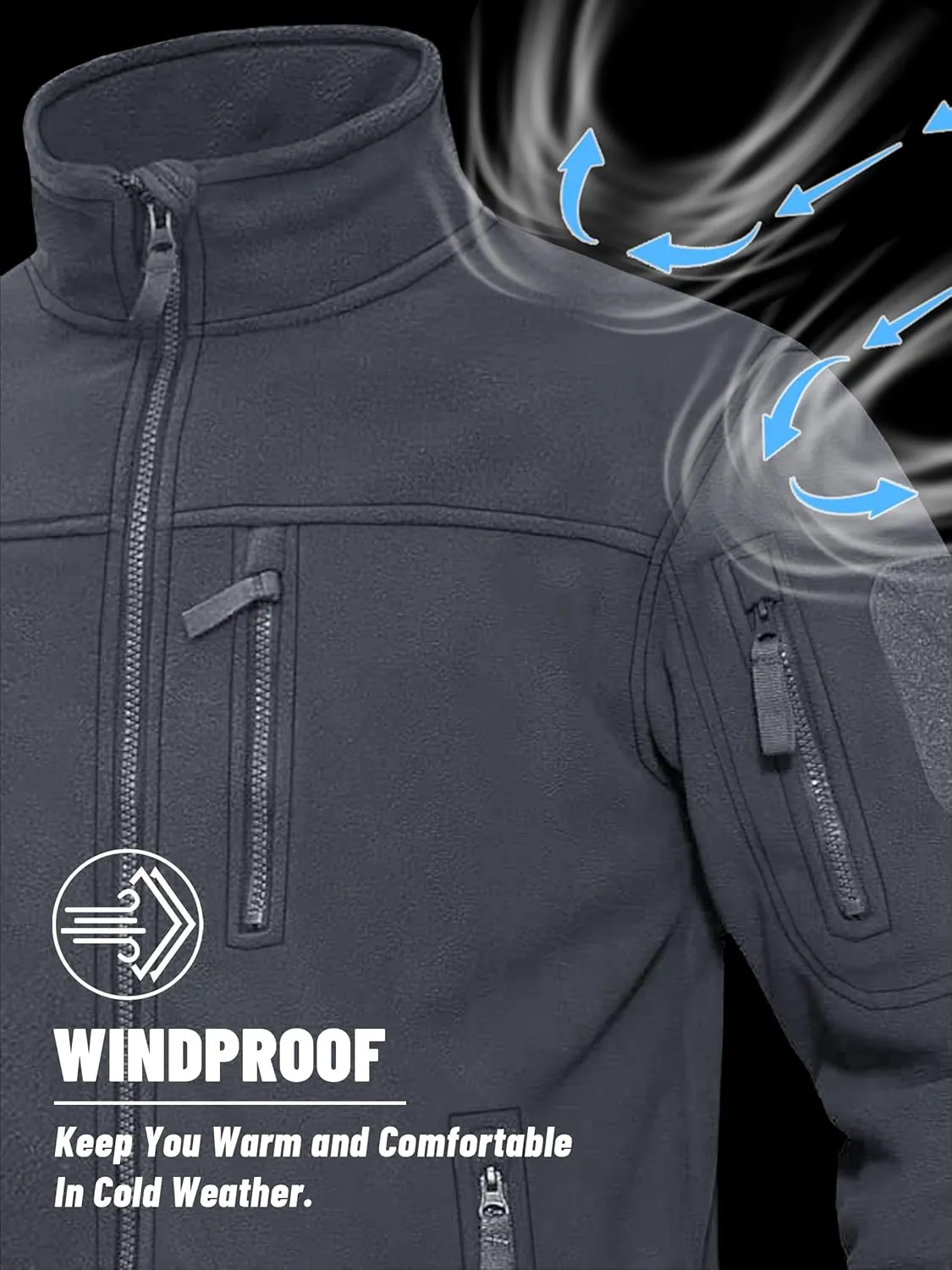 KEFITEVD Men's Tactical Fleece Jackets Full Zip Casual Outdoor Winter Warm Jacket Multi Pockets