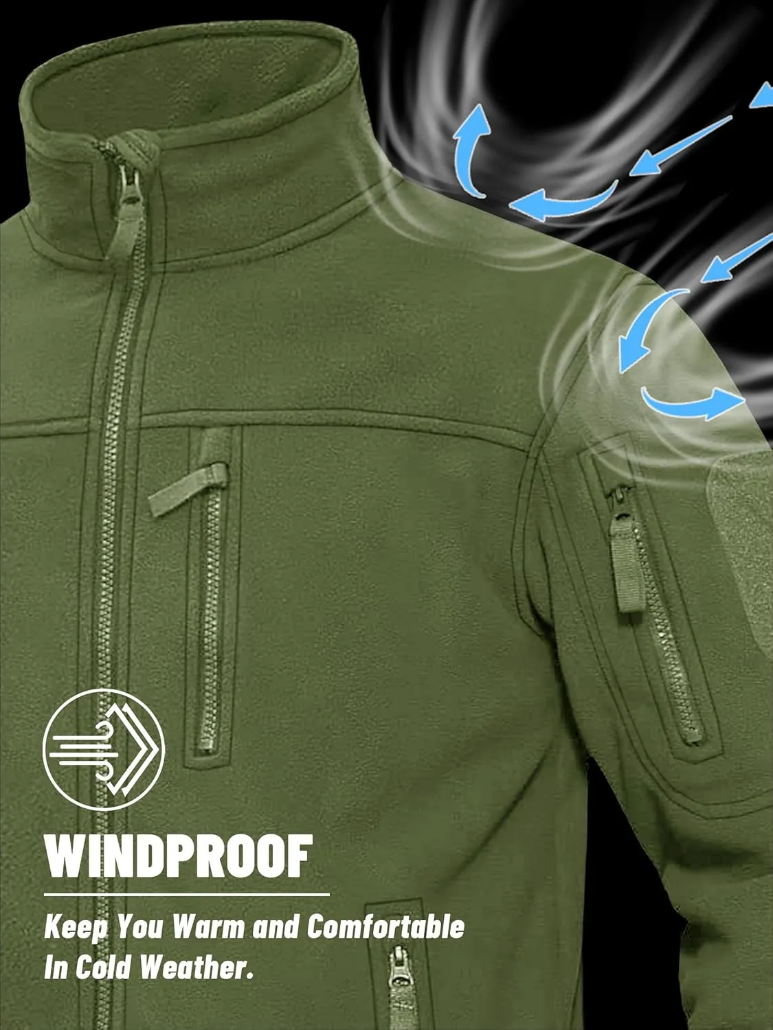KEFITEVD Men's Tactical Fleece Jackets Full Zip Casual Outdoor Winter Warm Jacket Multi Pockets