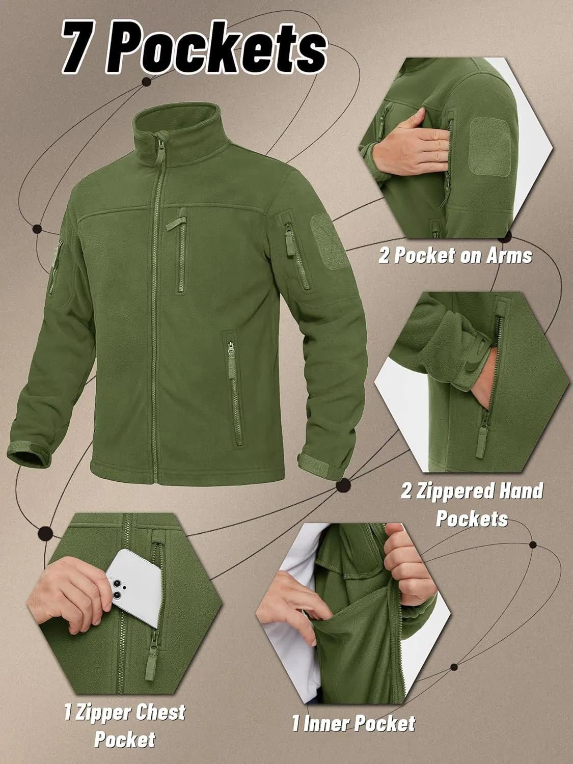 KEFITEVD Men's Tactical Fleece Jackets Full Zip Casual Outdoor Winter Warm Jacket Multi Pockets