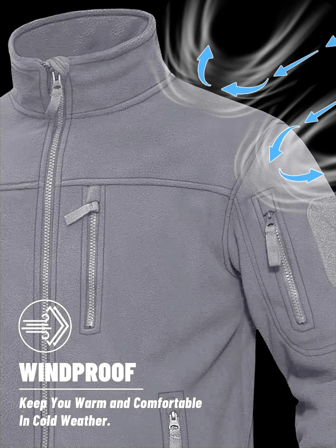 KEFITEVD Men's Tactical Fleece Jackets Full Zip Casual Outdoor Winter Warm Jacket Multi Pockets