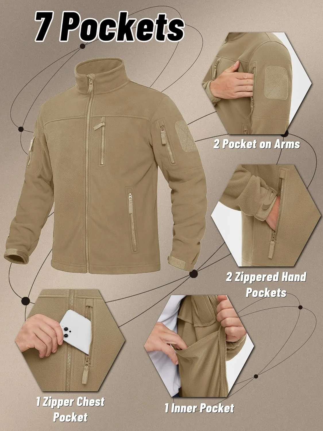 KEFITEVD Men's Tactical Fleece Jackets Full Zip Casual Outdoor Winter Warm Jacket Multi Pockets