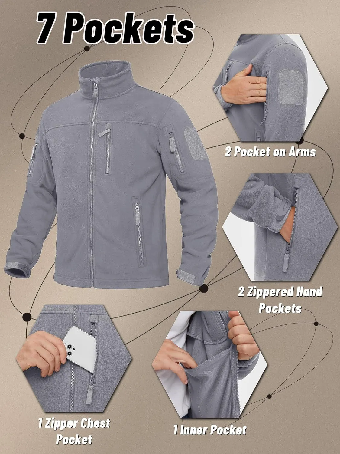 KEFITEVD Men's Tactical Fleece Jackets Full Zip Casual Outdoor Winter Warm Jacket Multi Pockets