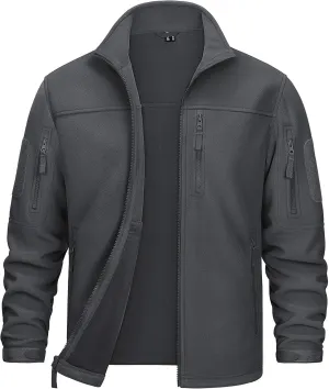 KEFITEVD Men's Tactical Fleece Jackets Full Zip Casual Outdoor Winter Warm Jacket Multi Pockets