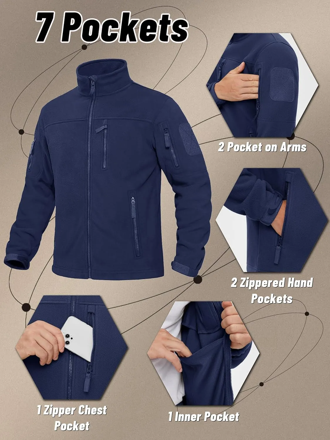 KEFITEVD Men's Tactical Fleece Jackets Full Zip Casual Outdoor Winter Warm Jacket Multi Pockets