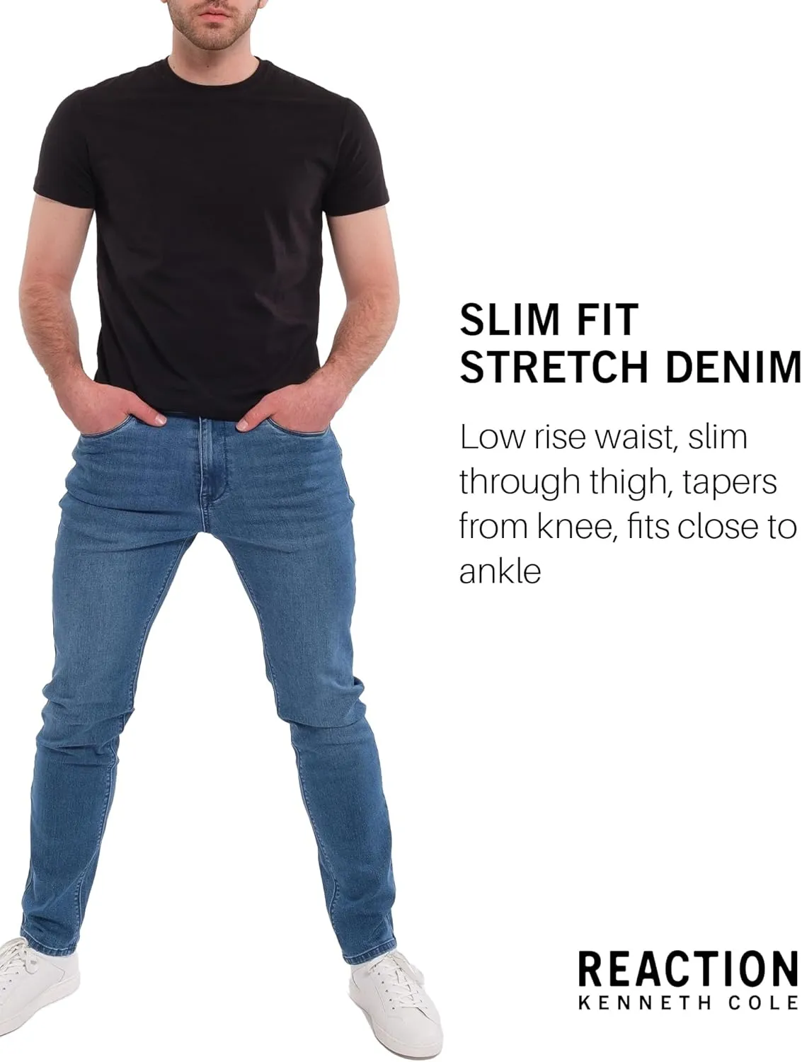 Kenneth Cole REACTION Slim Fit Jeans for Men, 2-Way Stretch Jeans Slim Fit 5-Pocket, Stretch Denim Pants for Men