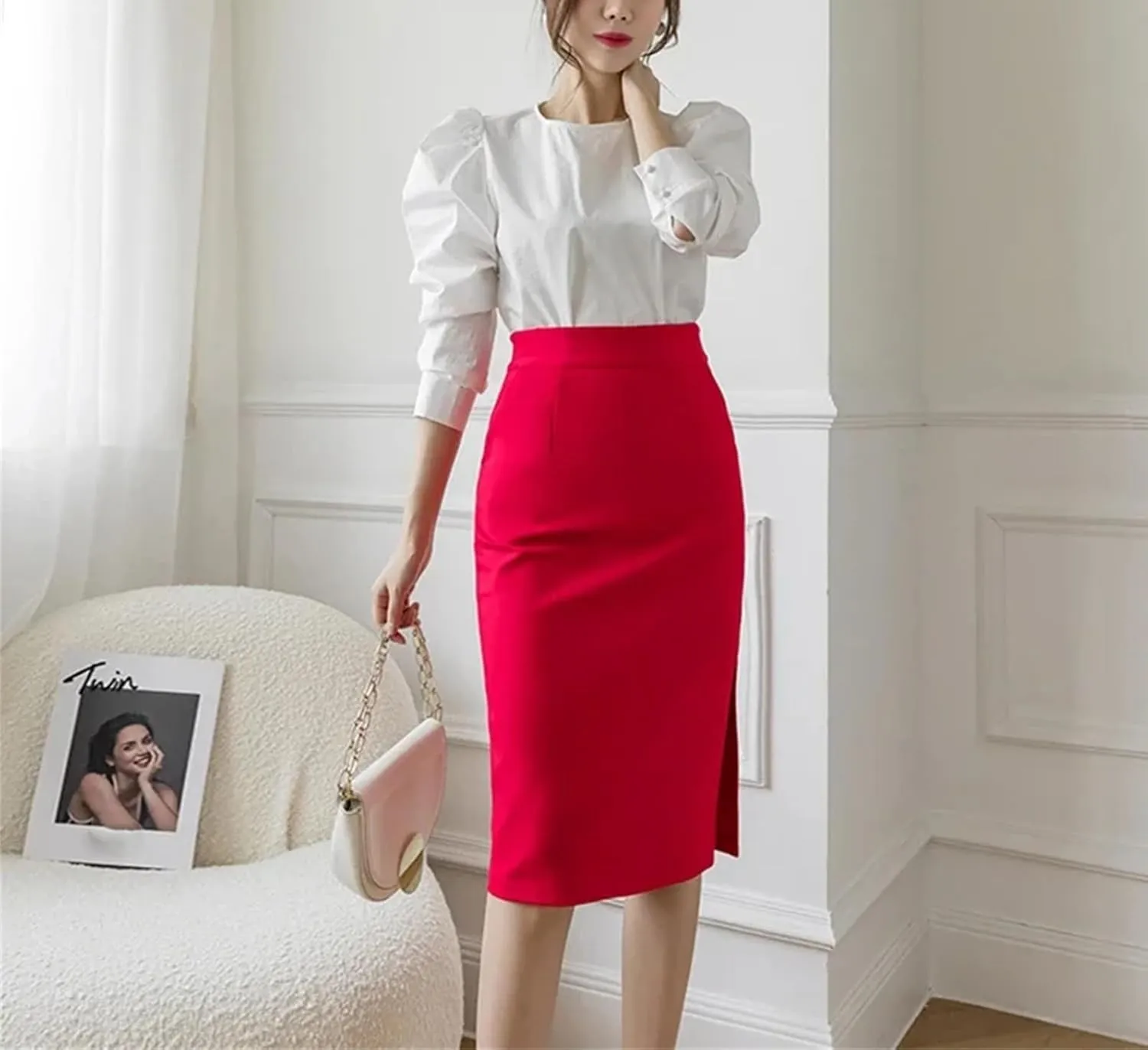 Korean High Wiast Office Skirt Women Summer Bodycon Long Skirts Elegant Midi Pencil Skirt