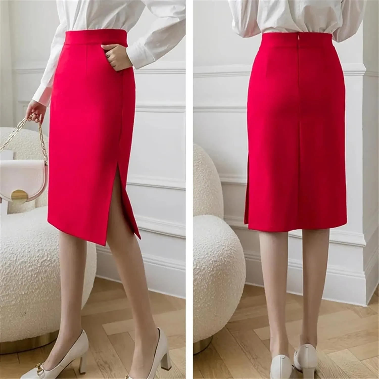 Korean High Wiast Office Skirt Women Summer Bodycon Long Skirts Elegant Midi Pencil Skirt