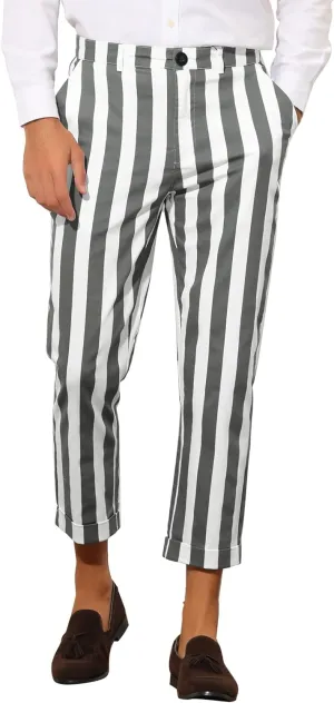 Lars Amadeus Striped Business Pants for Men's Slim Fit Flat Front Tapered Office Cropped Pants