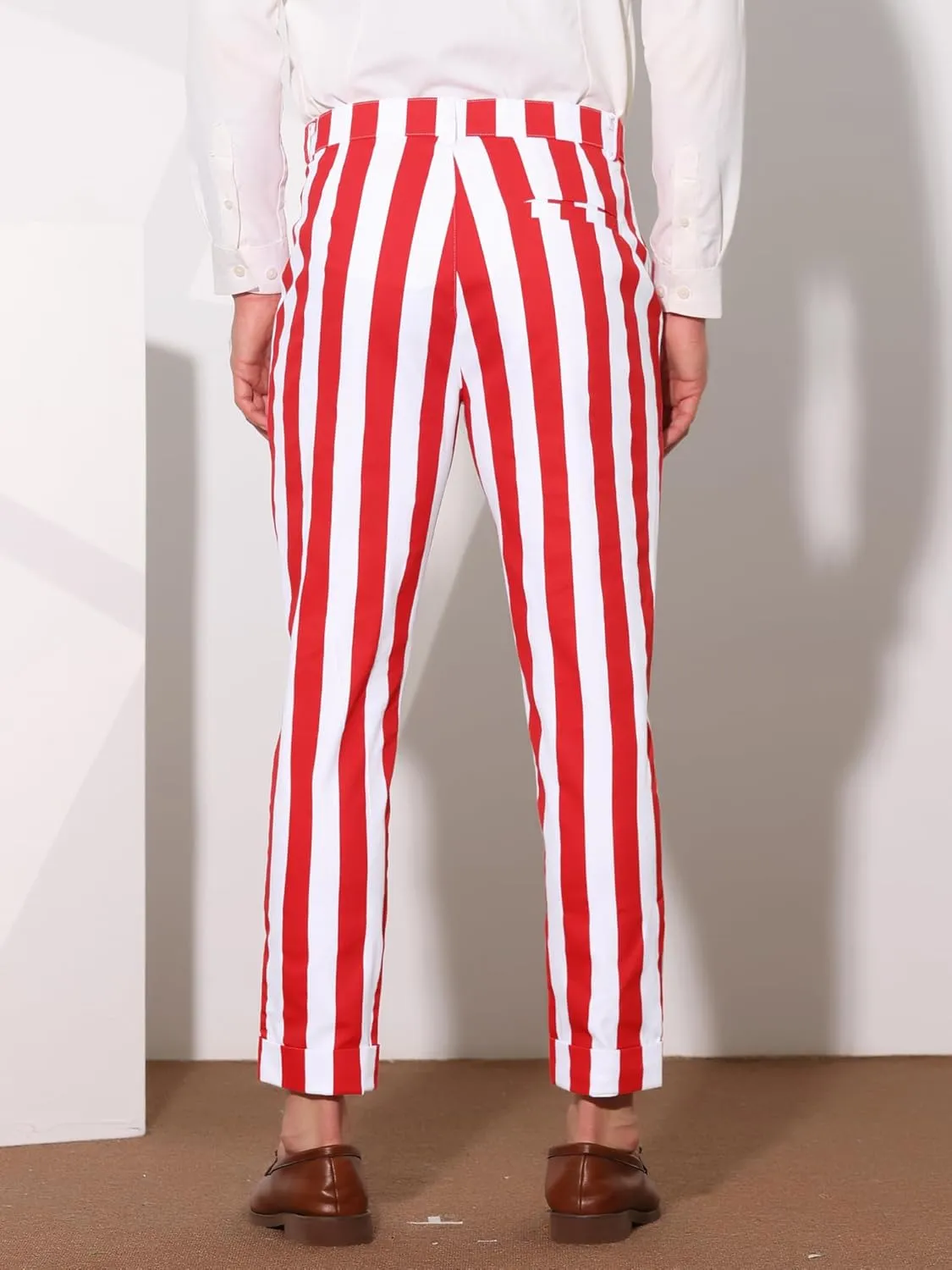 Lars Amadeus Striped Business Pants for Men's Slim Fit Flat Front Tapered Office Cropped Pants