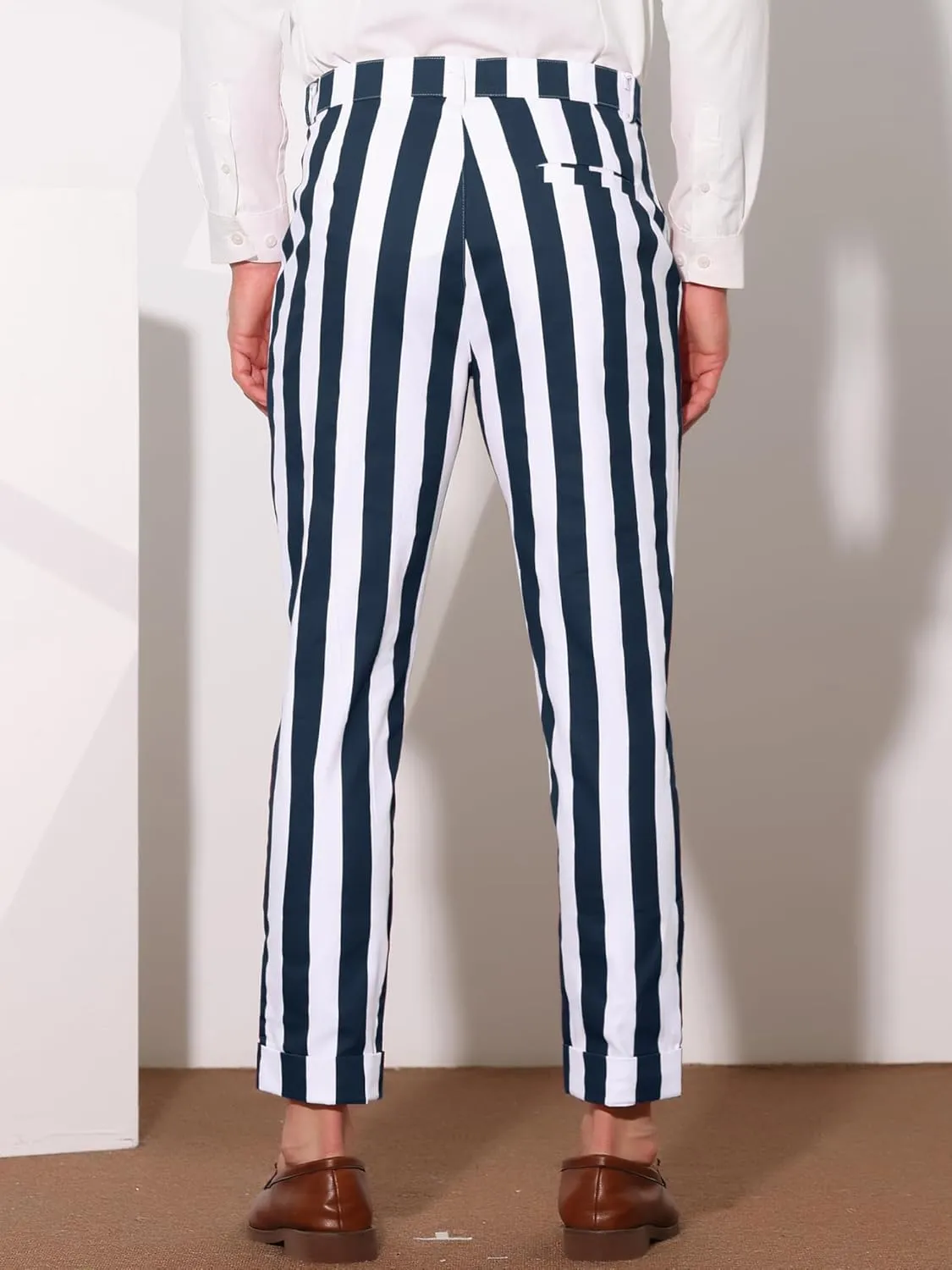 Lars Amadeus Striped Business Pants for Men's Slim Fit Flat Front Tapered Office Cropped Pants