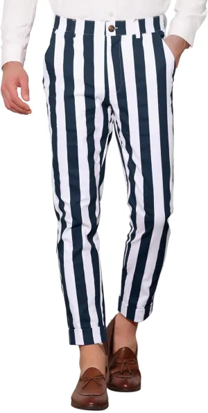 Lars Amadeus Striped Business Pants for Men's Slim Fit Flat Front Tapered Office Cropped Pants