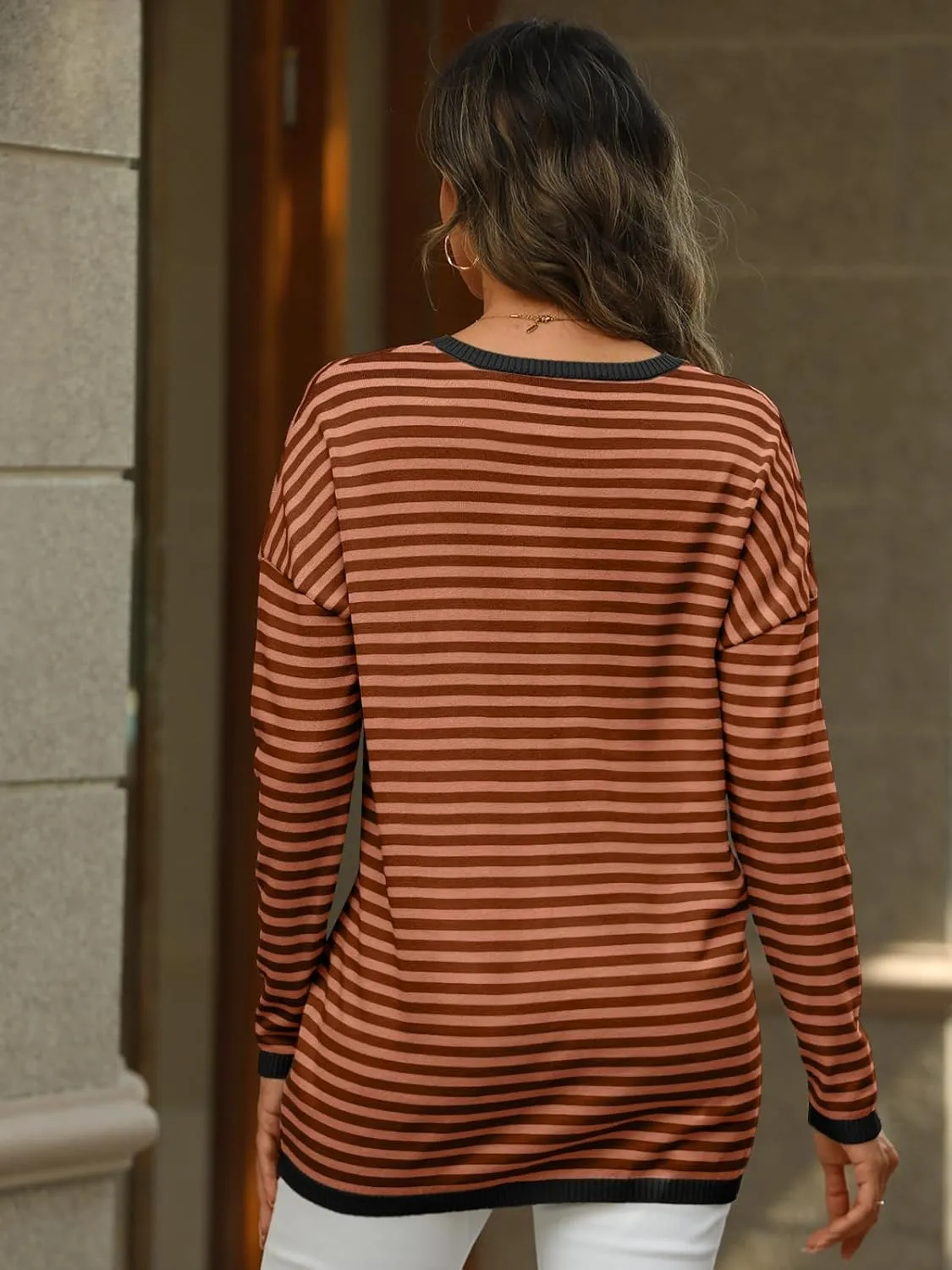 LILLUSORY Womens Sweaters Striped V Neck Oversized Lightweight Pullover Fall Outfits Fashion 2025 Cute Drop Shoulder Clothes