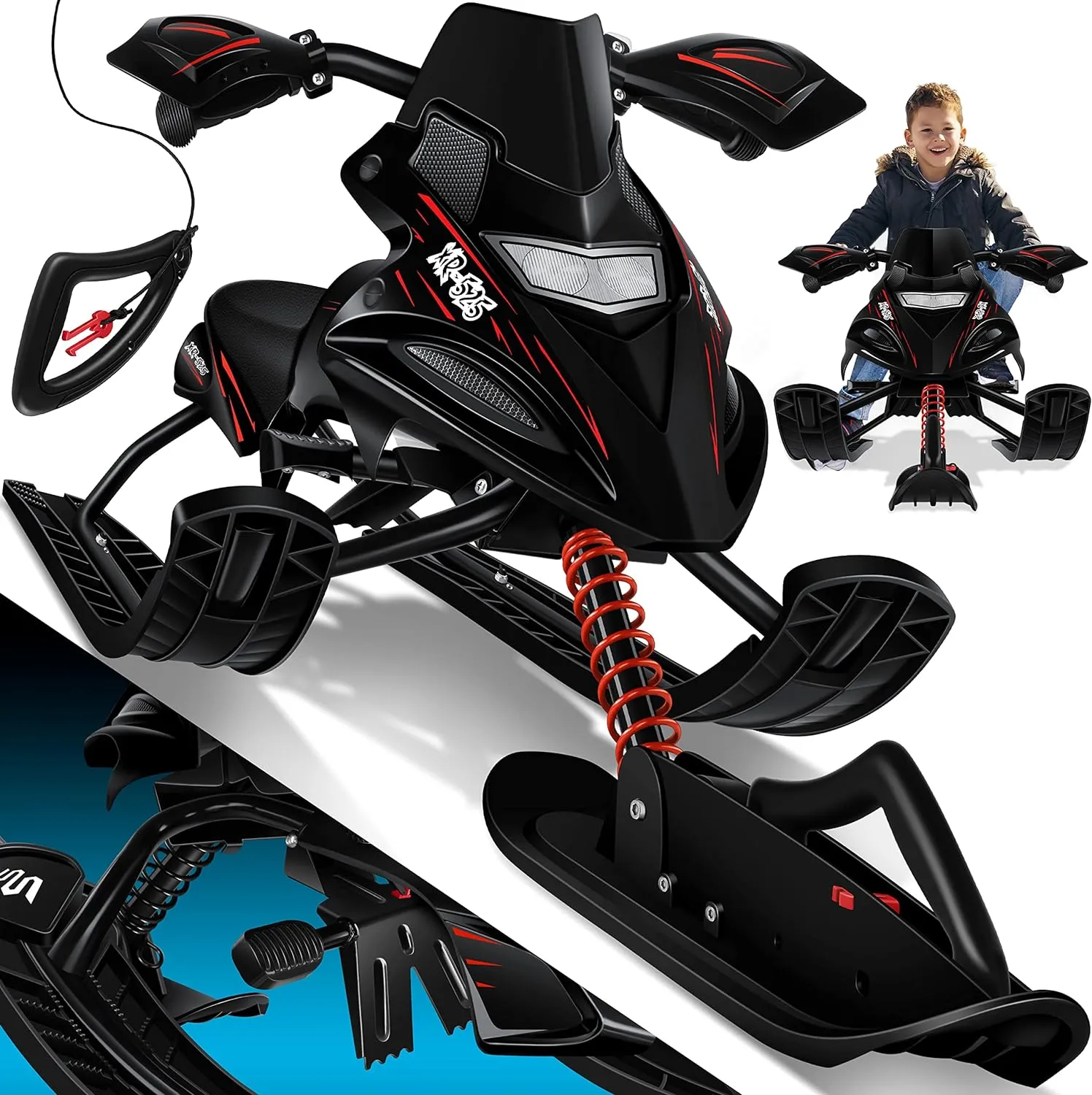 Luge dirigeable avec 2 Freins  Pied | Cble de Traction Automatique | Suspension | Direction sur Patins | Bob Luge pour Enfants - Fitnessterapy
