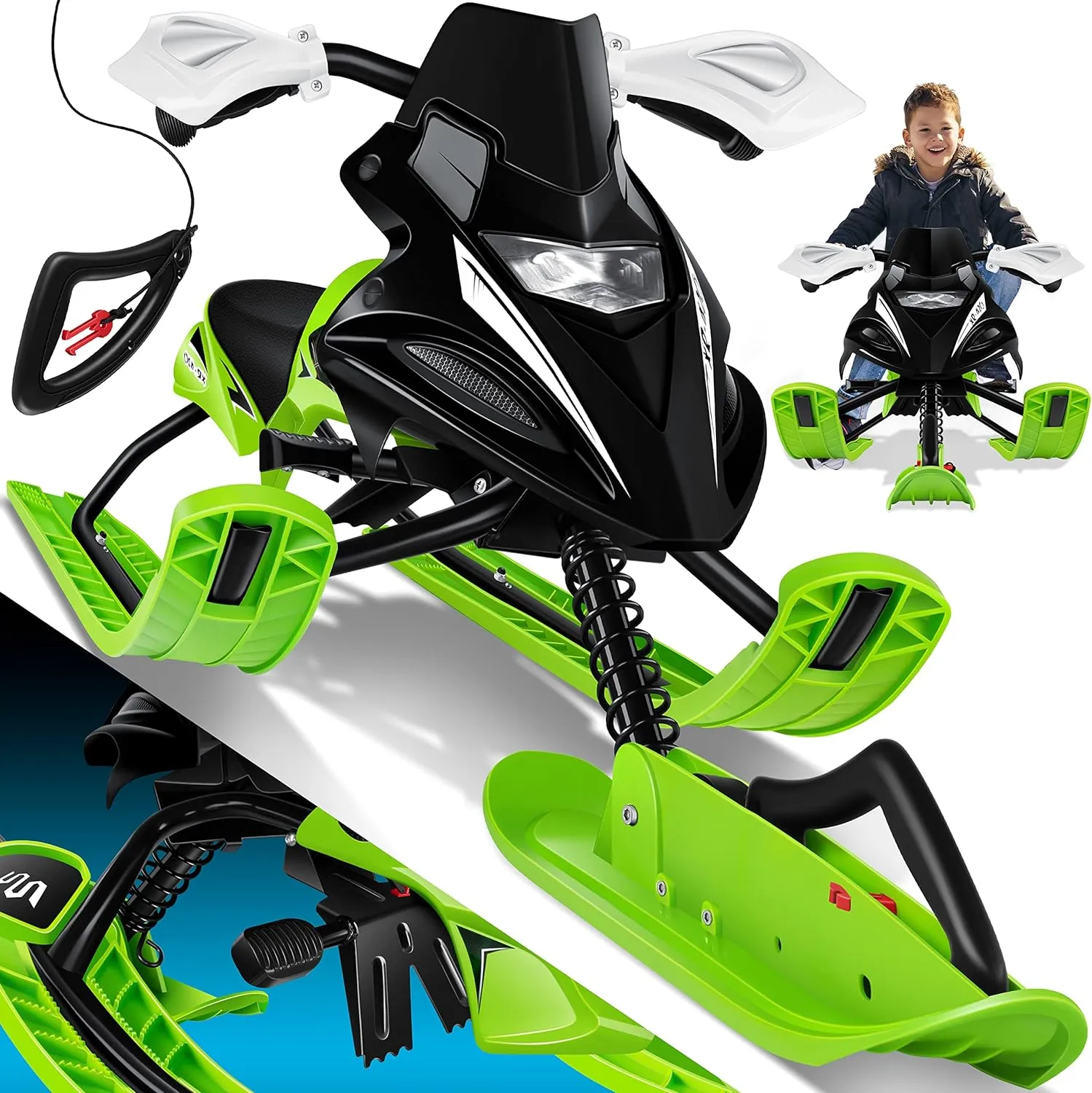 Luge dirigeable avec 2 Freins  Pied | Cble de Traction Automatique | Suspension | Direction sur Patins | Bob Luge pour Enfants - Fitnessterapy
