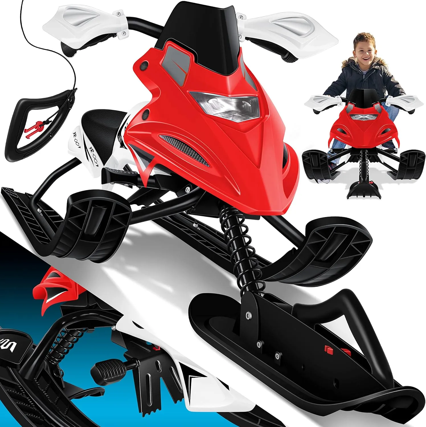 Luge dirigeable avec 2 Freins  Pied | Cble de Traction Automatique | Suspension | Direction sur Patins | Bob Luge pour Enfants - Fitnessterapy