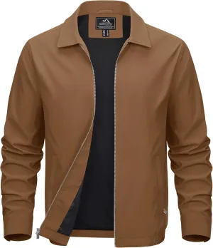 MAGCOMSEN Men's Lightweight Jackets Full Zip Up Light Coat Laydown Collar Jacket Casual Windbreaker Jacket with Zip Pockets