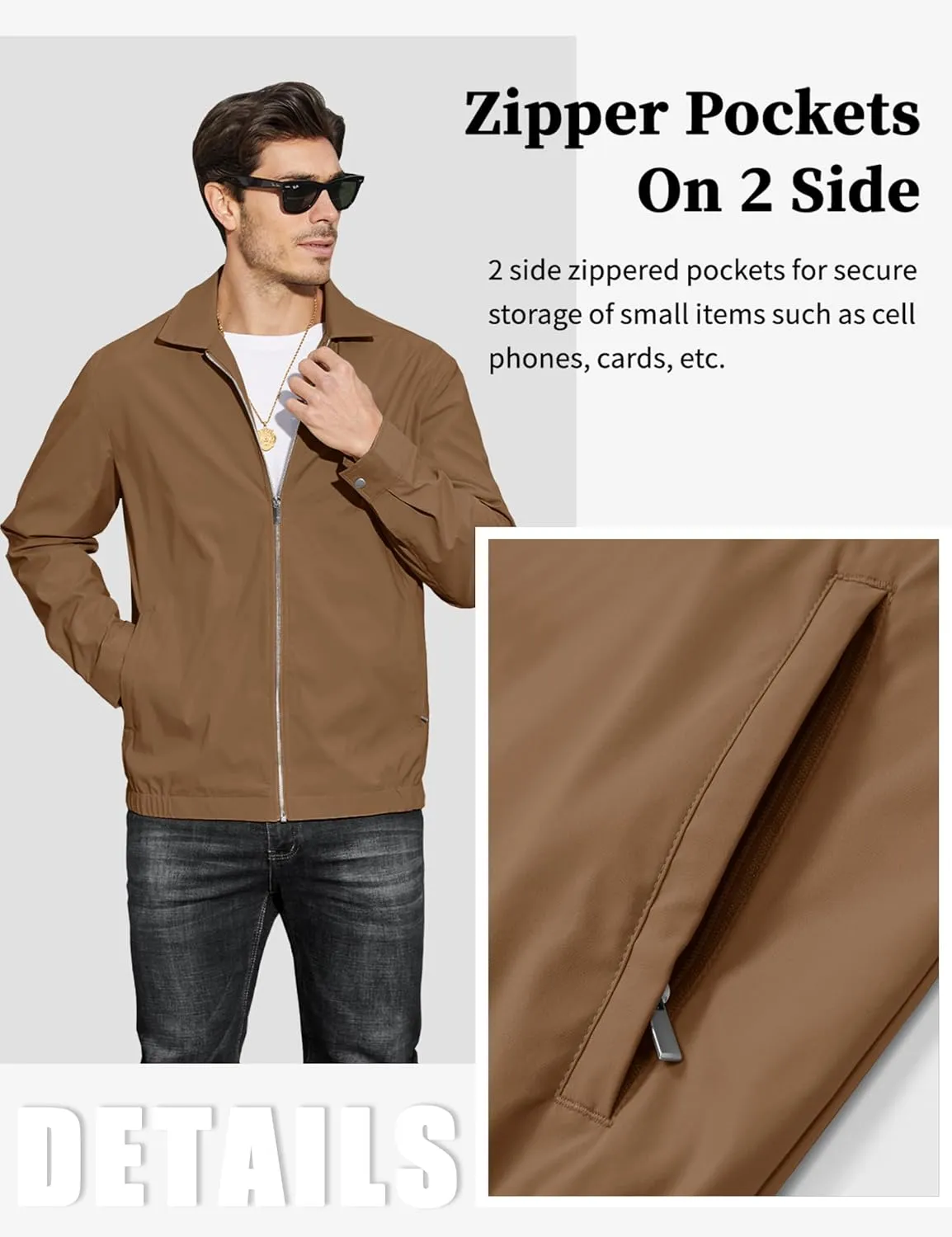 MAGCOMSEN Men's Lightweight Jackets Full Zip Up Light Coat Laydown Collar Jacket Casual Windbreaker Jacket with Zip Pockets