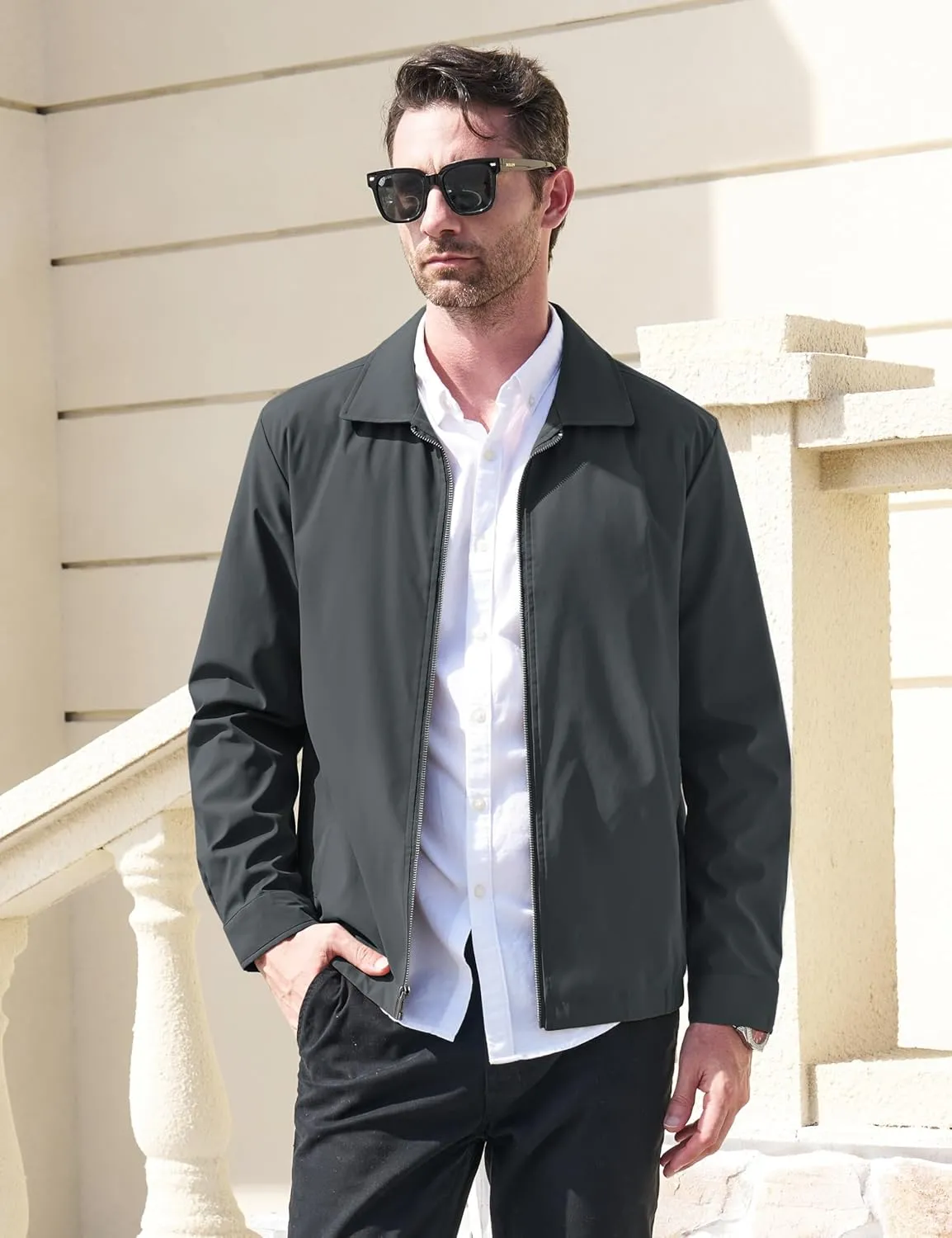 MAGCOMSEN Men's Lightweight Jackets Full Zip Up Light Coat Laydown Collar Jacket Casual Windbreaker Jacket with Zip Pockets