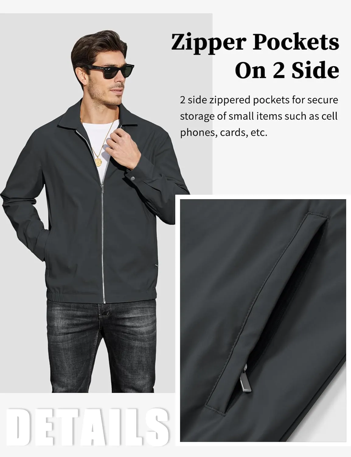 MAGCOMSEN Men's Lightweight Jackets Full Zip Up Light Coat Laydown Collar Jacket Casual Windbreaker Jacket with Zip Pockets