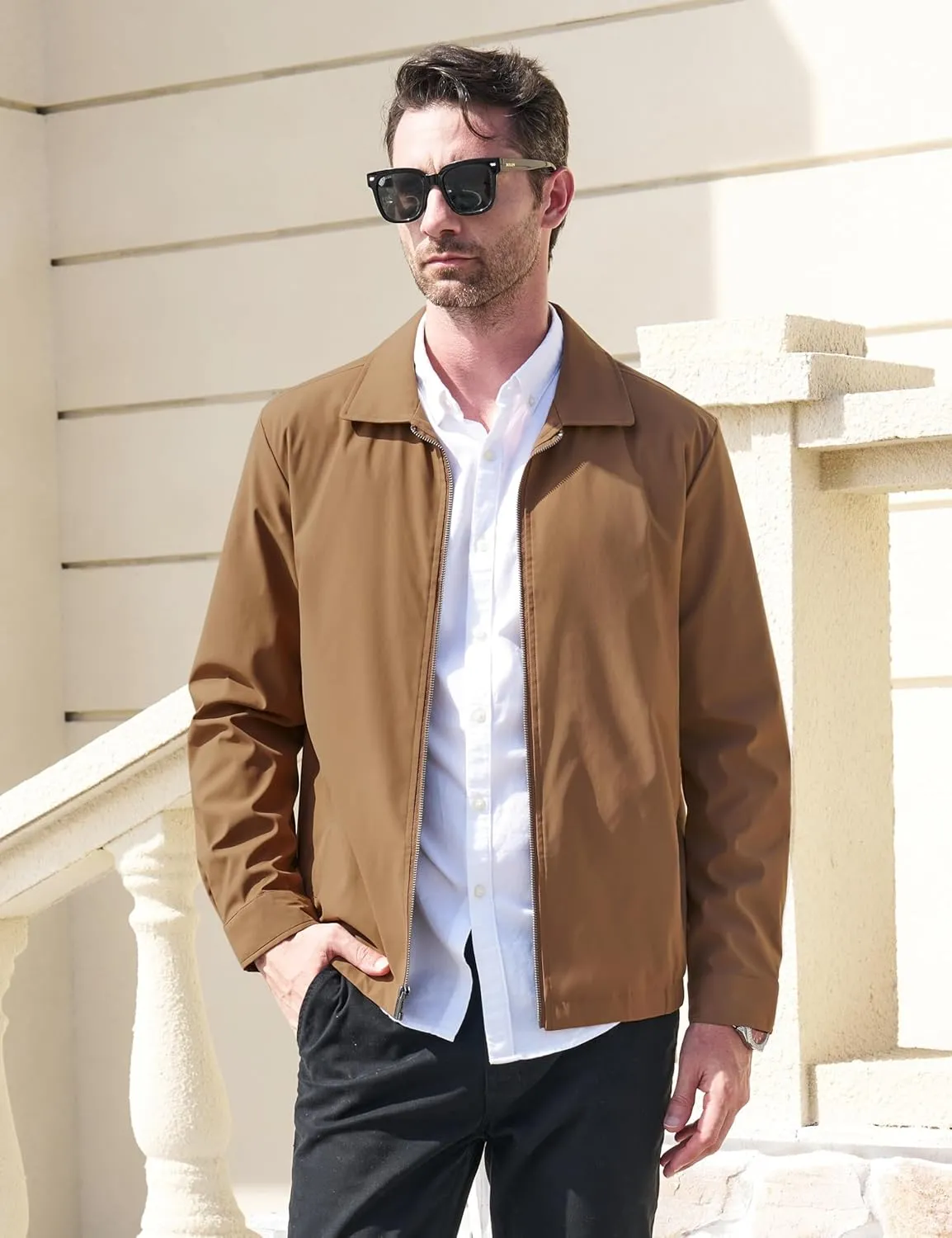 MAGCOMSEN Men's Lightweight Jackets Full Zip Up Light Coat Laydown Collar Jacket Casual Windbreaker Jacket with Zip Pockets