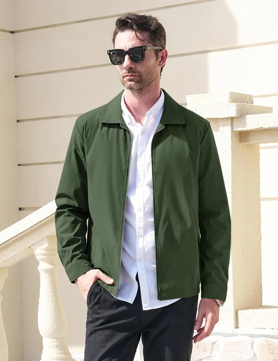 MAGCOMSEN Men's Lightweight Jackets Full Zip Up Light Coat Laydown Collar Jacket Casual Windbreaker Jacket with Zip Pockets
