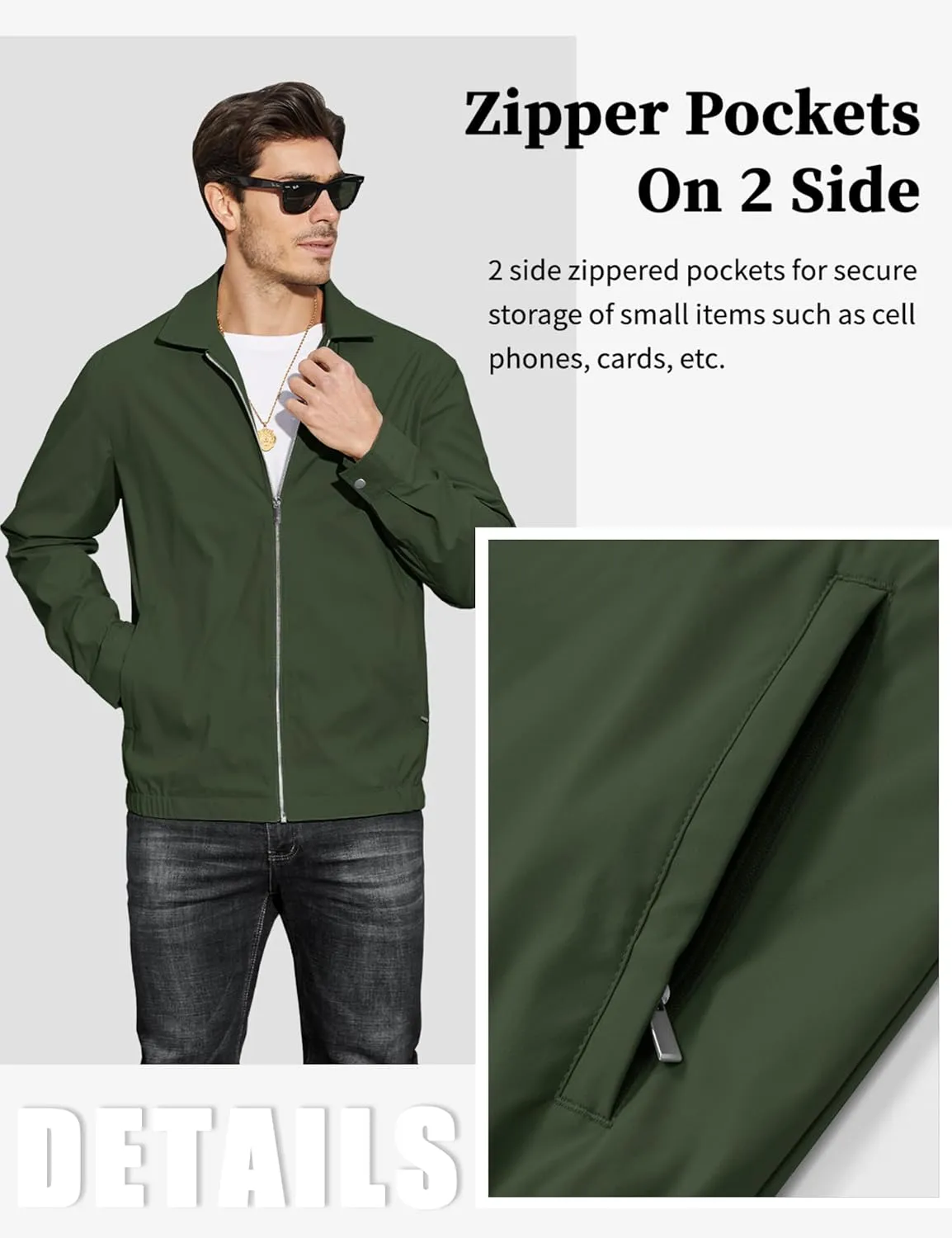 MAGCOMSEN Men's Lightweight Jackets Full Zip Up Light Coat Laydown Collar Jacket Casual Windbreaker Jacket with Zip Pockets
