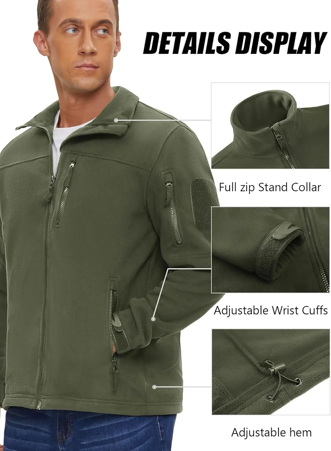 MAGNIVIT Mens Fleece Jackets Full Zip Tactical Jacket Fall Winter Hunting Windproof Soft Warm Polar Coats with 5 Zip Pockets