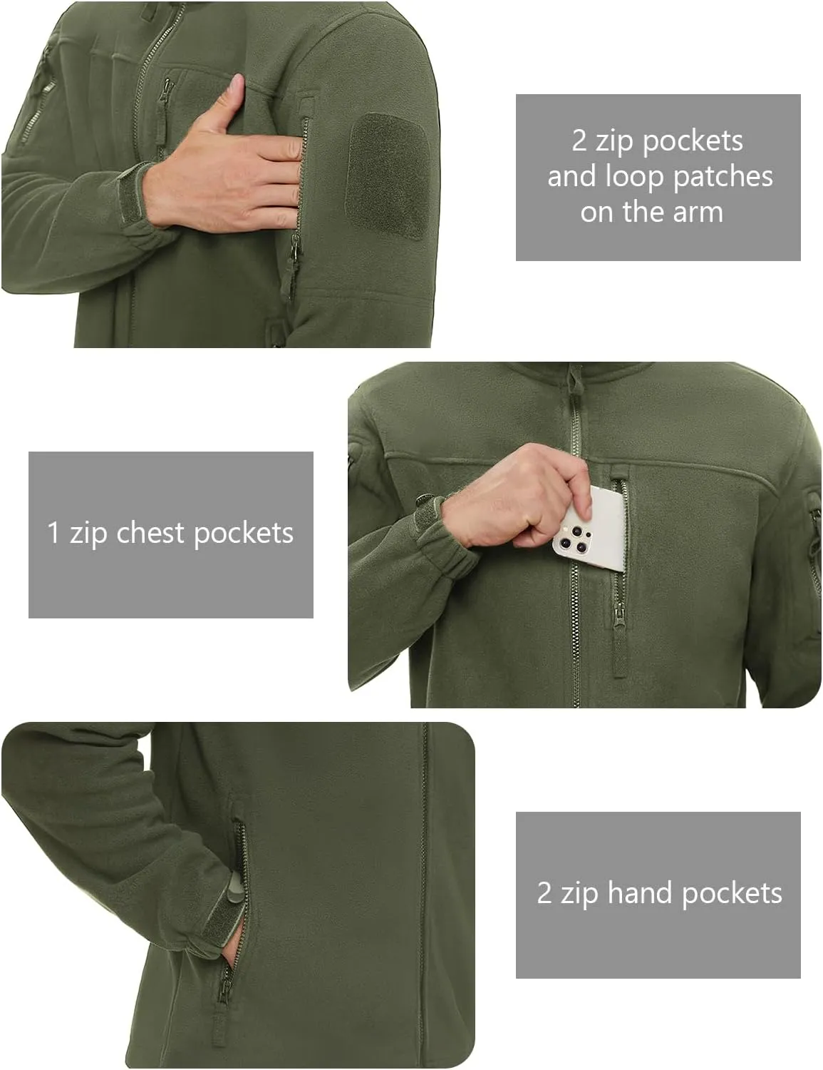 MAGNIVIT Mens Fleece Jackets Full Zip Tactical Jacket Fall Winter Hunting Windproof Soft Warm Polar Coats with 5 Zip Pockets