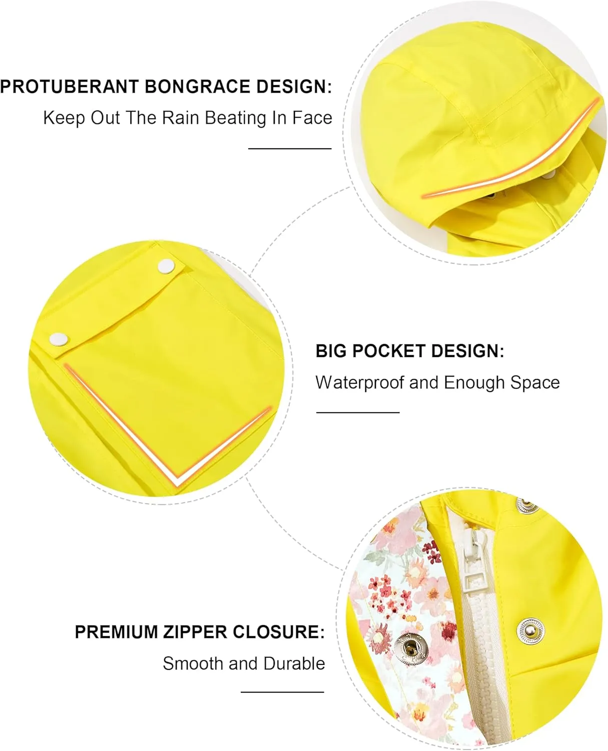 maoo garden Girls Rain Jackets Kids Waterproof Raincoat Lightweight Floral Lining Spring Windbreaker