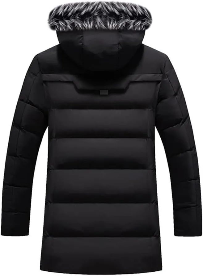 Men Hooded Parka Jacket Mid Length Warm Thicken Cotton Coats Collar Detachable Casual Padded Jackets