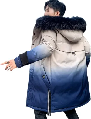 Men Long Hooded Parka Jacket Windproof Thicken Warm Snow Ski Coat Padded Cotton Coat with Big Pockets