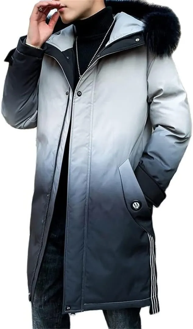 Men Long Hooded Parka Jacket Windproof Thicken Warm Snow Ski Coat Padded Cotton Coat with Big Pockets