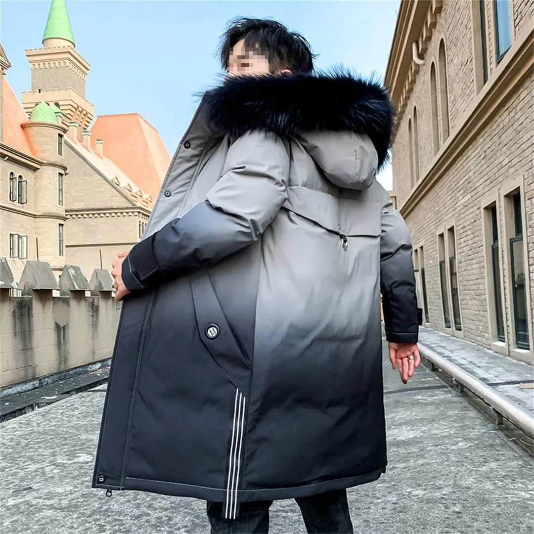 Men Long Hooded Parka Jacket Windproof Thicken Warm Snow Ski Coat Padded Cotton Coat with Big Pockets