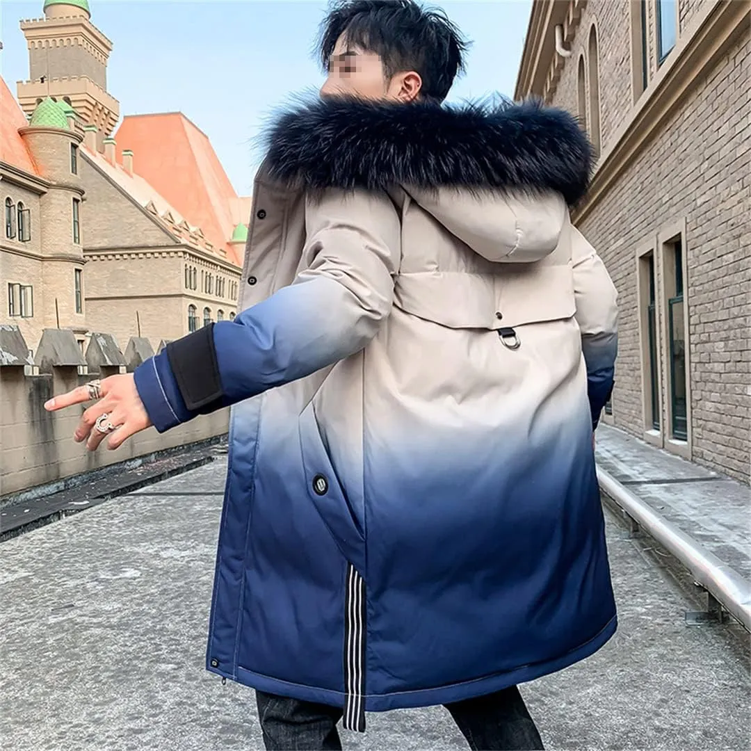 Men Long Hooded Parka Jacket Windproof Thicken Warm Snow Ski Coat Padded Cotton Coat with Big Pockets