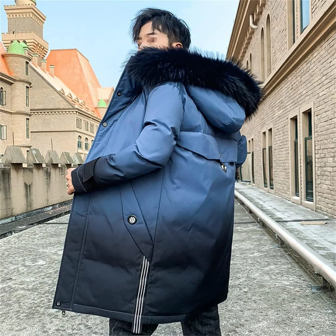 Men Long Hooded Parka Jacket Windproof Thicken Warm Snow Ski Coat Padded Cotton Coat with Big Pockets