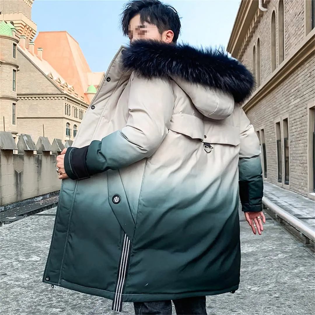 Men Long Hooded Parka Jacket Windproof Thicken Warm Snow Ski Coat Padded Cotton Coat with Big Pockets