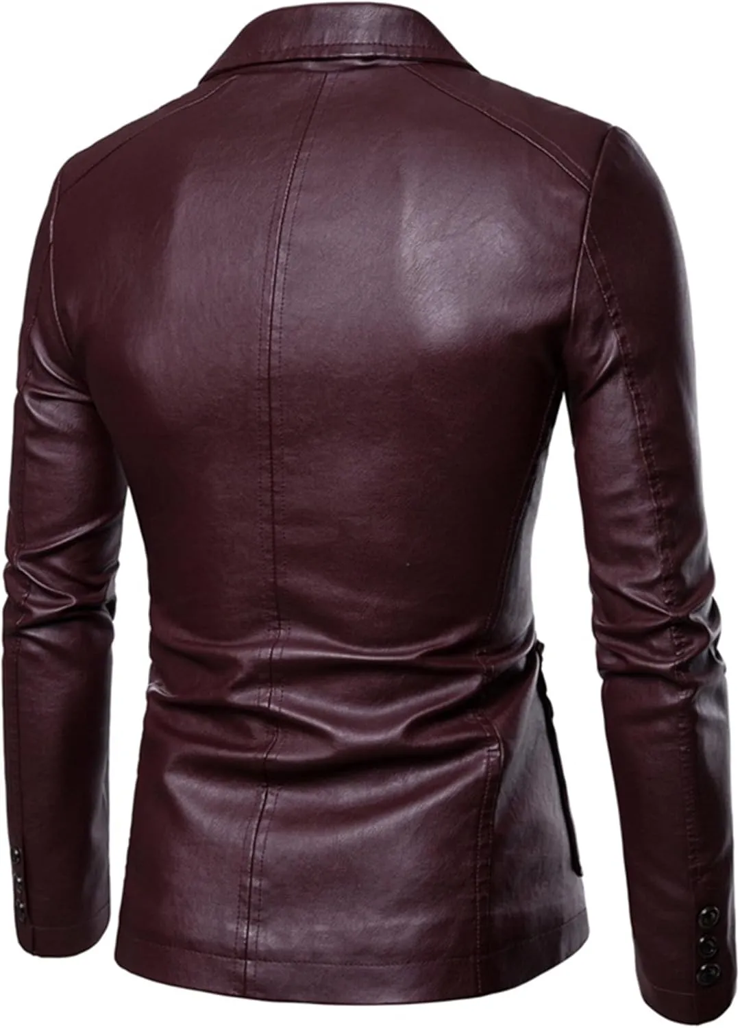 Mens 2 Button Leather Blazer Jacket Faux Leather Sport Suit Coat Regular Fit Lined Business PU Jackets