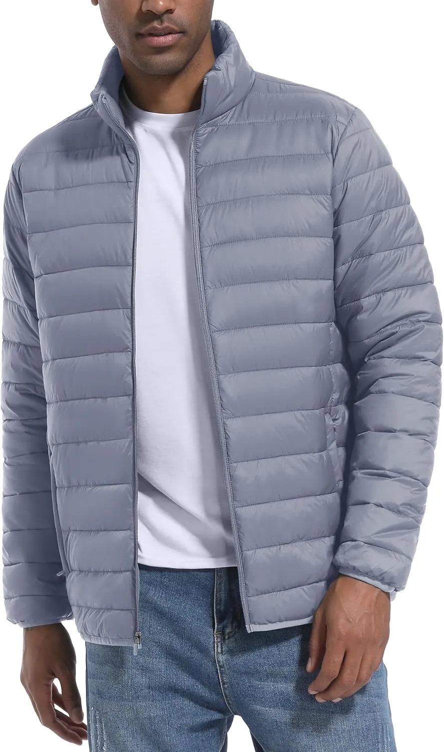 Mens Lightweight Puffer Jackets Warm Puffy Winter Down Jacket Windproof Water Repellent Quilted Coat