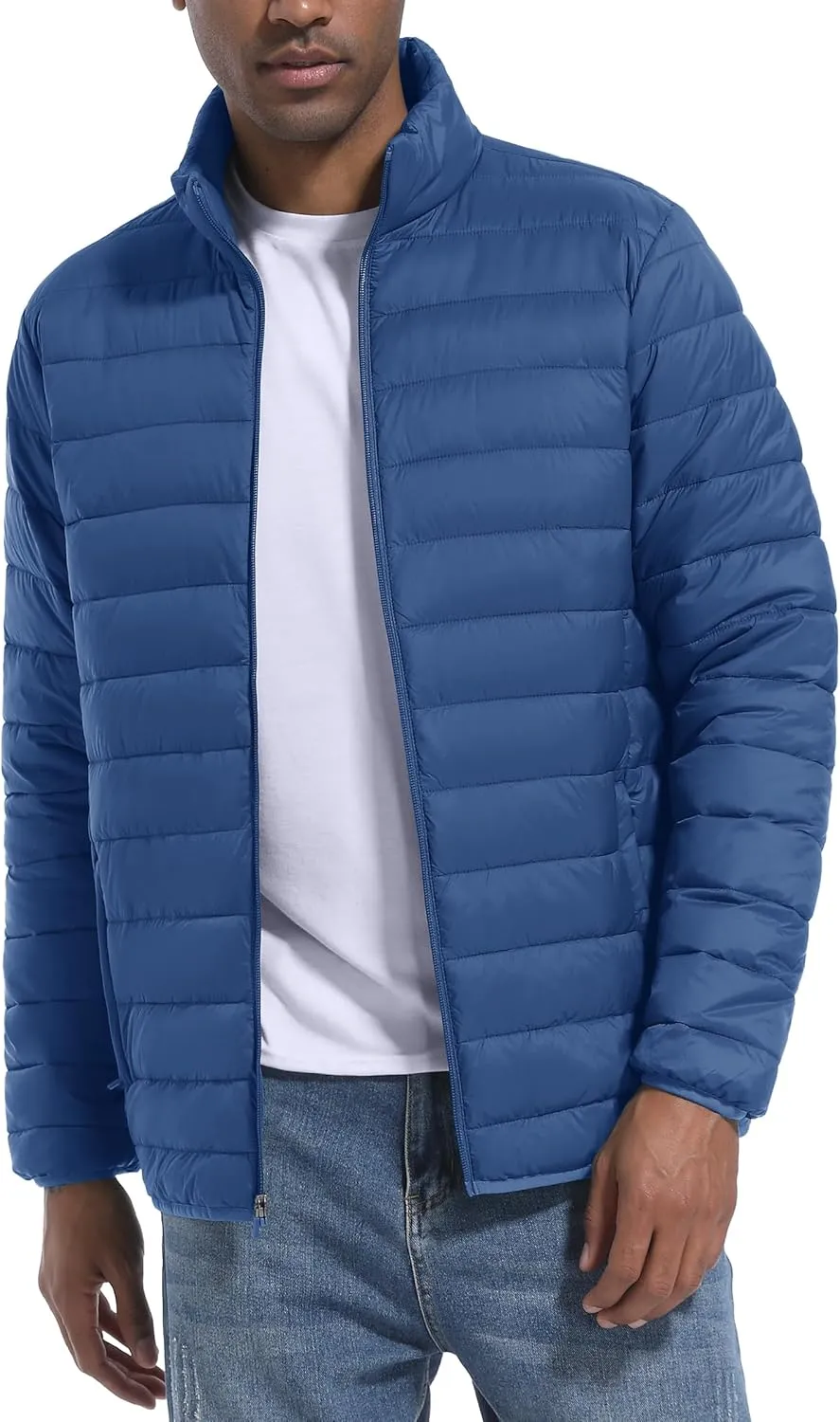 Mens Lightweight Puffer Jackets Warm Puffy Winter Down Jacket Windproof Water Repellent Quilted Coat