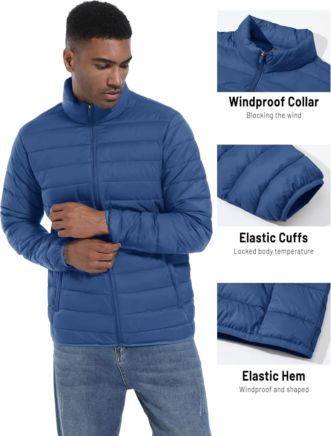 Mens Lightweight Puffer Jackets Warm Puffy Winter Down Jacket Windproof Water Repellent Quilted Coat