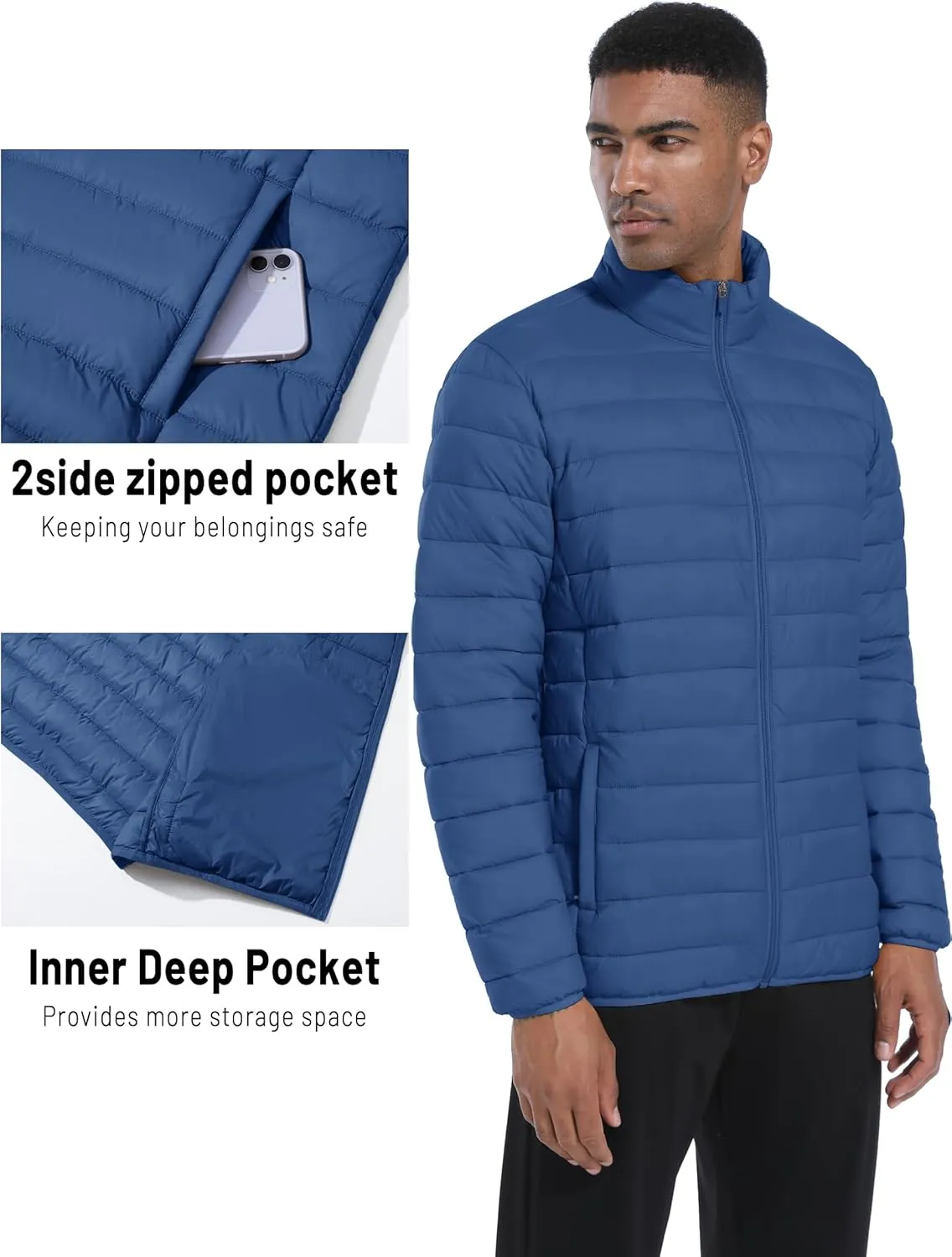 Mens Lightweight Puffer Jackets Warm Puffy Winter Down Jacket Windproof Water Repellent Quilted Coat