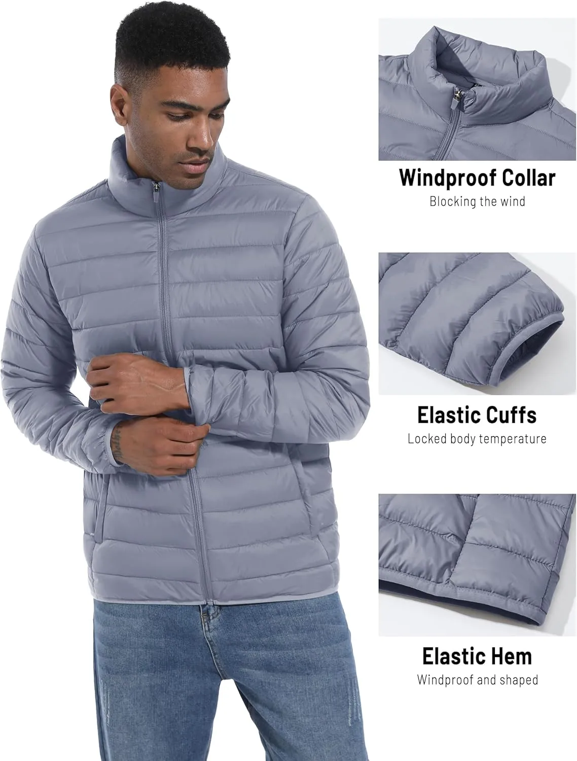 Mens Lightweight Puffer Jackets Warm Puffy Winter Down Jacket Windproof Water Repellent Quilted Coat
